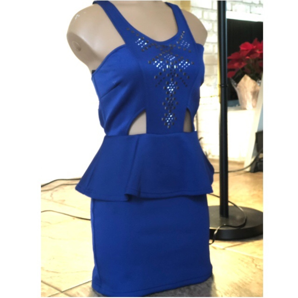 Electric blue, peplum cocktail dress